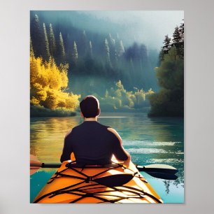 Serene Kayaking Scene   Män i Kayak i bergen Poster
