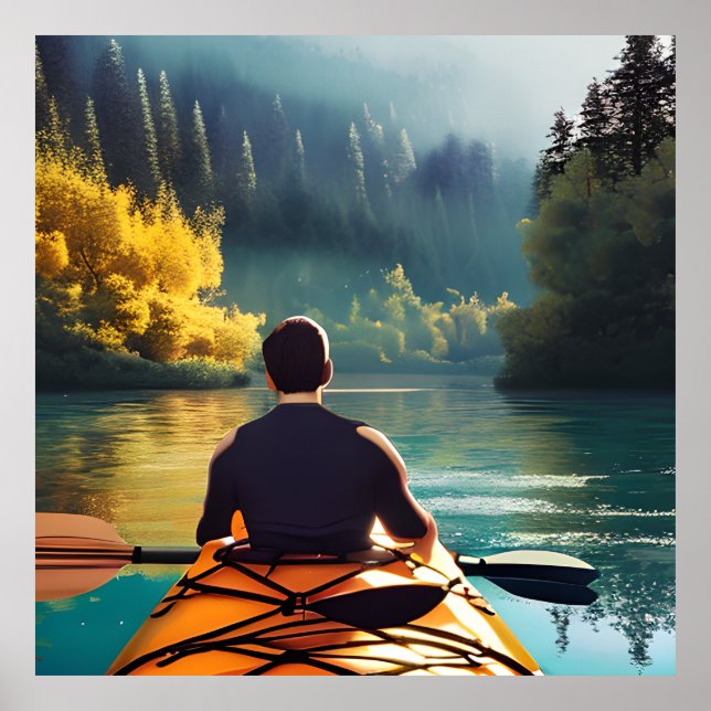 Serene Kayaking Scene | Män i Kayak i bergen Poster (Framsidan)