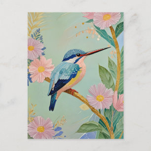 Serene Kingfisher i en Blommigt Paradise Vykort