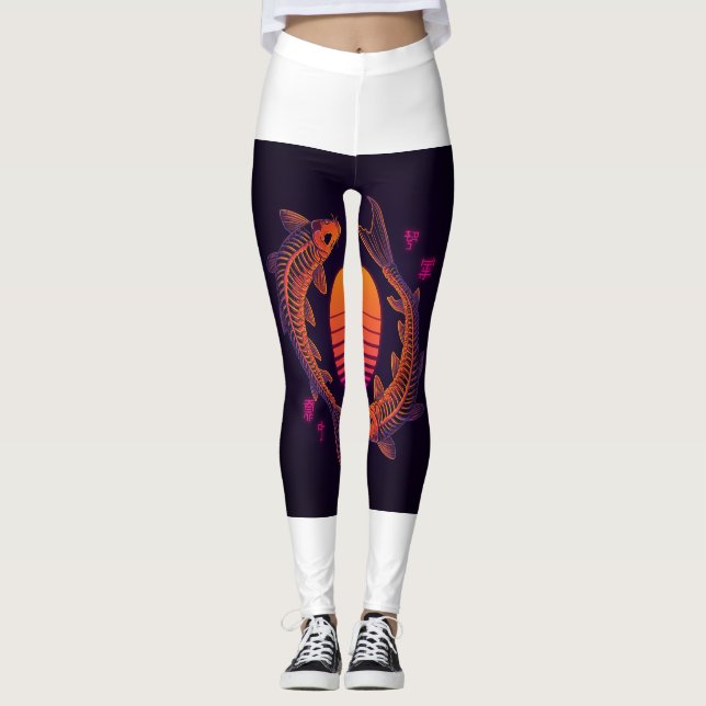 Serene Koi Fish Cherry Blommar Leggings 🌸 🐠 (Framsida)