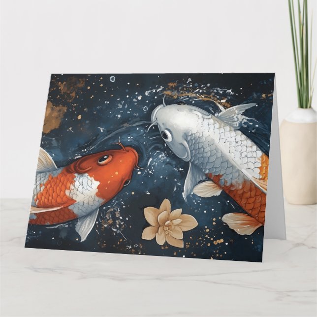 Serene Koi Fish with Lotus Flowers Kort (Framsida)