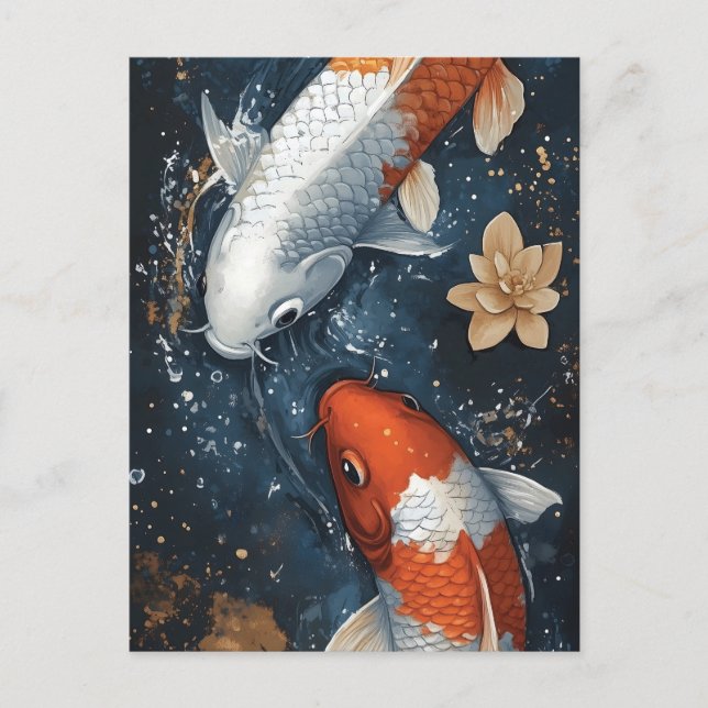 Serene Koi Fish with Lotus Flowers Vykort (Framsida)