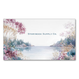 Serene Lake Landscape Pink Gold Floral Magnetiska Visitkort
