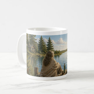 Serene Lakeside Botanical Nature Meditation Mug Kaffemugg