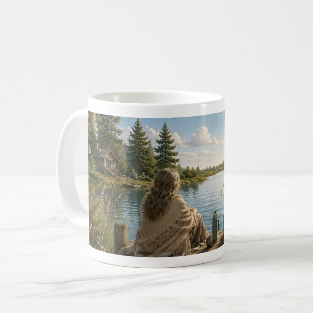 Serene Lakeside Botanical Nature Meditation Mug Kaffemugg (Framsida vänster)