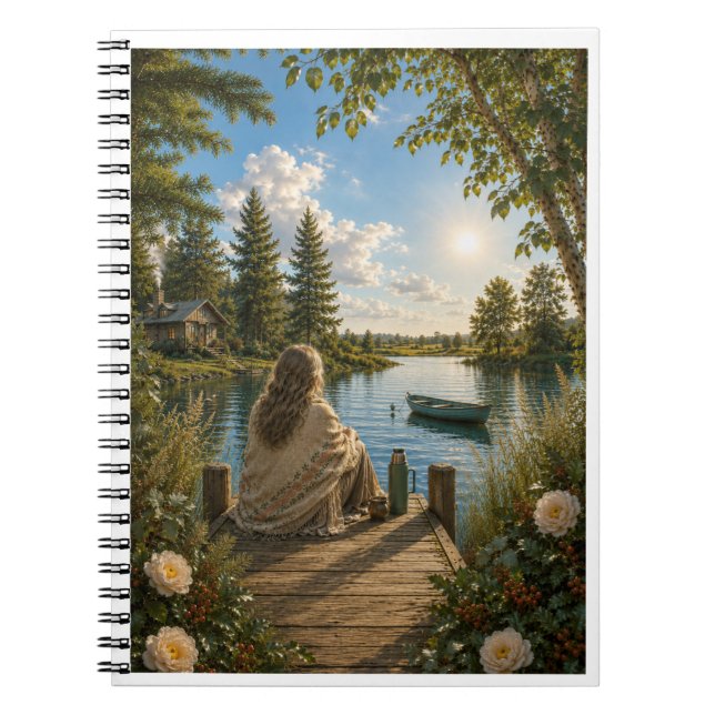 Serene Lakeside Notebook | Peaceful Nature & Cotta Anteckningsbok (Framsidan)