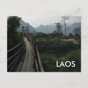 Serene Laos Mountain, River, Bridge Sydostasien Vykort