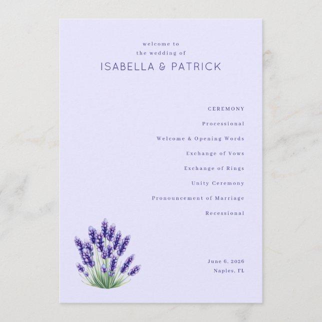 Serene Lavender Floral Wedding Program (Framsida)