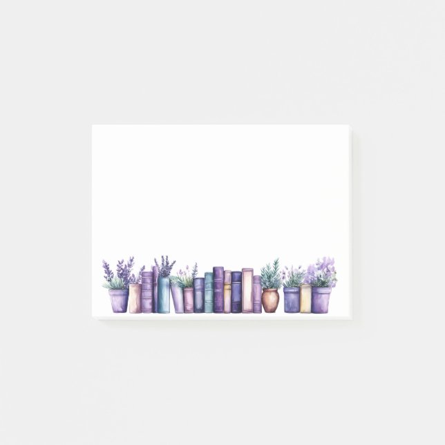 Serene Lavender Library Watercolor Notes Post-it Block (Framsida)