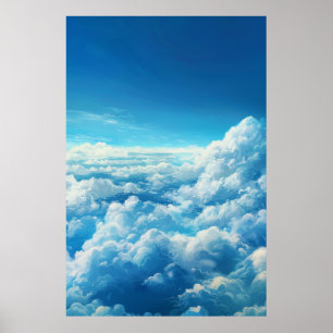 Serene liggande målning - Blå himmel, vita moln Poster