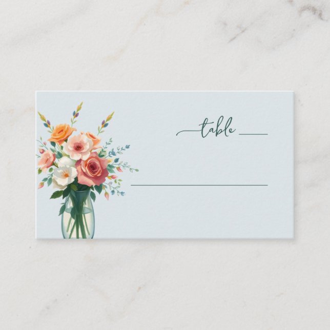 Serene Light Blue Floral Table Sign Placeringskort (Framsida)
