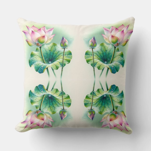 Serene Lotus Bliss: Tranquil Watercolor Pillow Des Kudde (Framsida)