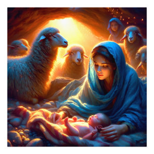 Serene Madonna och barnleksscen Fototryck