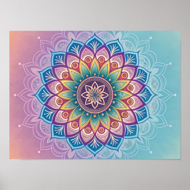 Serene Mandala: A Pastel Kaleidoscope Poster (Framsidan)