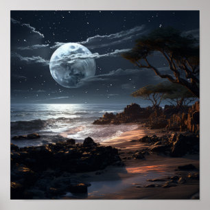 Serene Måne vid NattPoster Tranquill Natur Wall Poster
