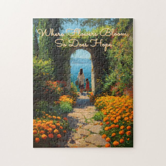Serene Marigolds Path to the Sea Art Pussel (Vertikal)
