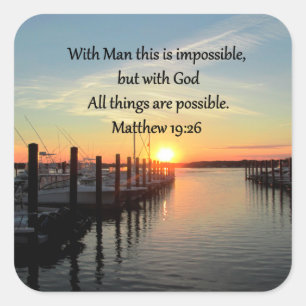 SERENE MATTHEW 19:26 SUNSET PHOTO DESIGN FYRKANTIGT KLISTERMÄRKE