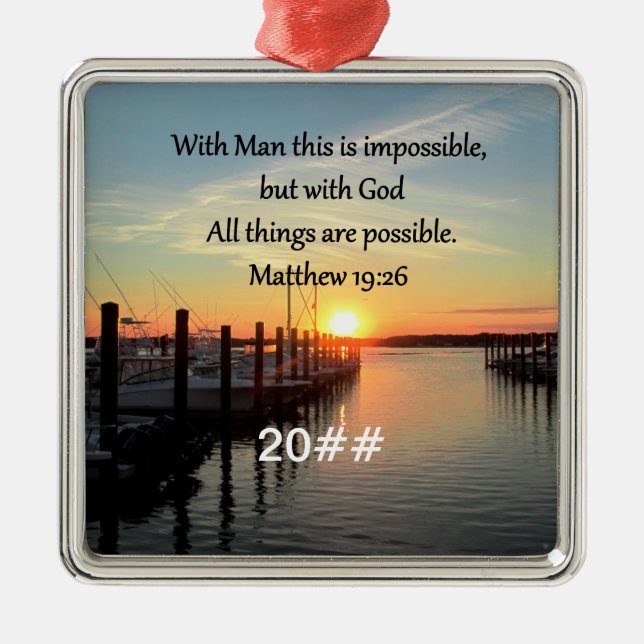 SERENE MATTHEW 19:26 SUNSET PHOTO DESIGN JULGRANSPRYDNAD METALL (Framsidan)
