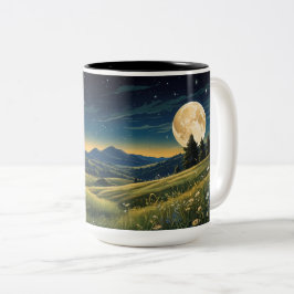 Serene Meadow under Starry Himmel Moonlit Vild flo Två-Tonad Mugg