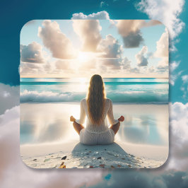 Serene Meditation vid havet Fyrkantigt Klistermärke