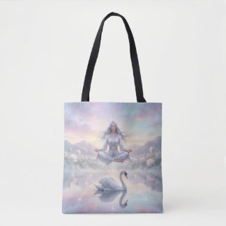 Serene Meditation Woman & Swan Fantasy Tote Bag Tygkasse
