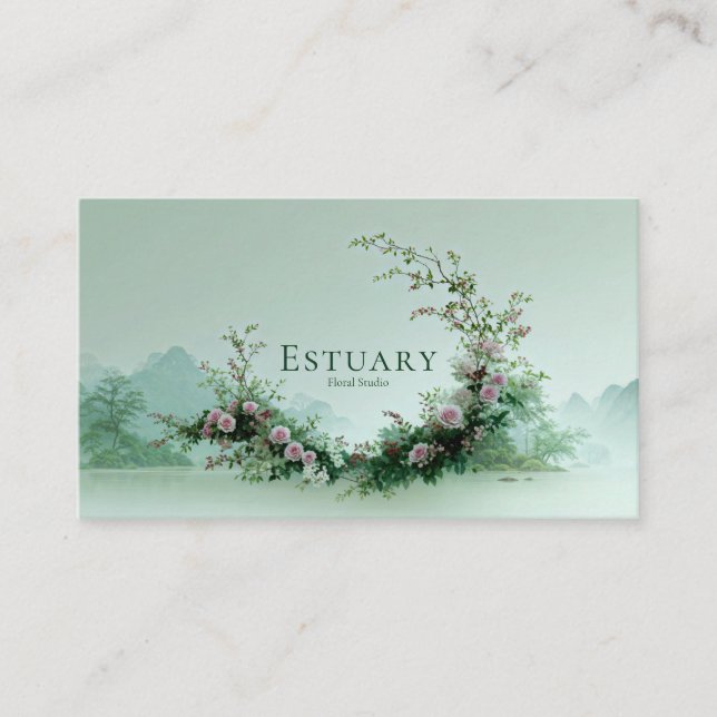 Serene Misty Lake Pale Pink Rose Floral Crescent Visitkort (Framsida)