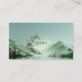 Serene Misty Lake Pale Pink Rose Zen Mountain Visitkort
