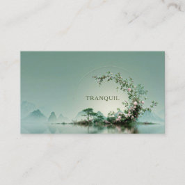 Serene Misty Lake Pink Floral Arch Mountain Zen Visitkort