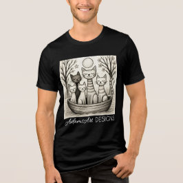 Serene Moonlit Cat Family Illustration T Shirt