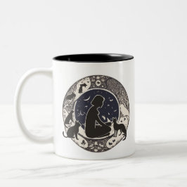 Serene Moonlit Cats & Girl Silhouette Artistic Mug Två-Tonad Mugg