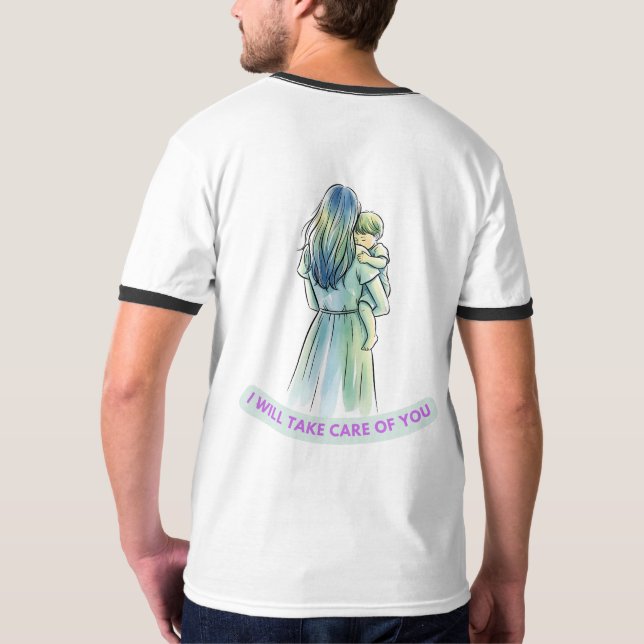 Serene Mor & Child Watercolor Embrace T-Shirt (Baksida)