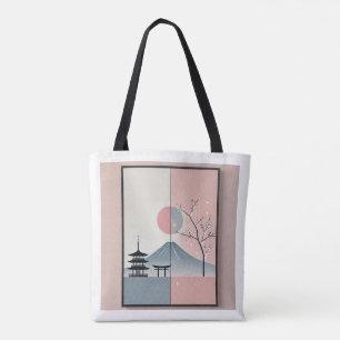 Serene Mount Fuji och Cherry Blommar Bläck Art Tygkasse