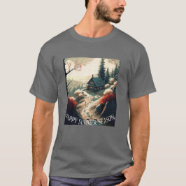 Serene Mountain Cabin Landcape Summer Season T Shirt