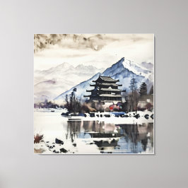 Serene Mountain Pagoda (Winter)  Canvastryck