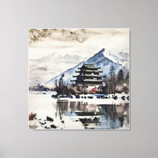 Serene Mountain Pagoda (Winter) Canvastryck