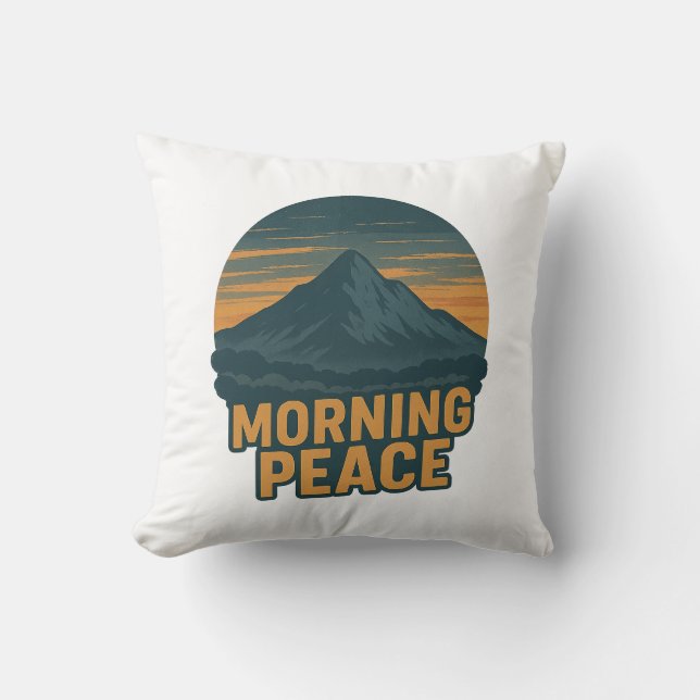 Serene Mountain Sunrise Retro Emblem Kudde (Framsida)