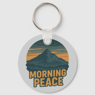 Serene Mountain Sunrise Retro Emblem Nyckelring