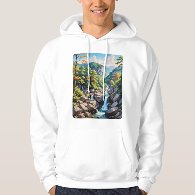 Serene Mountain Waterfall liggande Hoodie (Framsida)