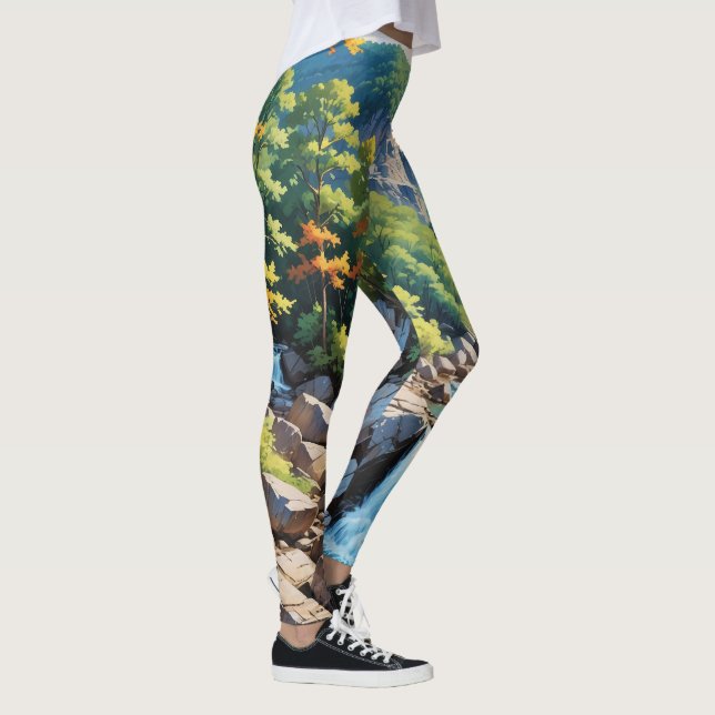 Serene Mountain Waterfall liggande Leggings (Höger)