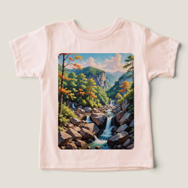 Serene Mountain Waterfall liggande T Shirt (Design Framsida)