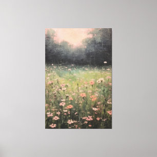 Serene Muted Wildblommor: Mjuk Oljemålning i Fie Canvastryck