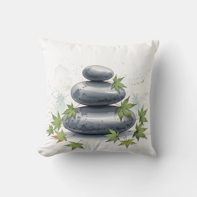 Serene Nature Zen Rock Stack Watercolor Kudde (Framsida)