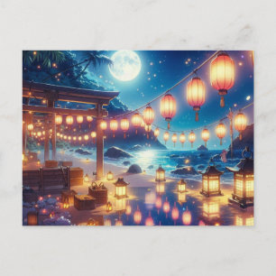 Serene Night Festival by Sea Painting Vykort