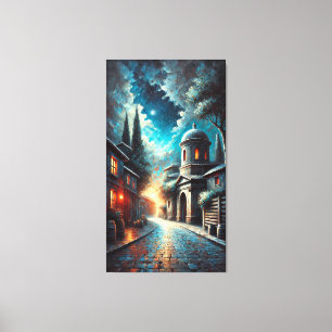 Serene Night Refuge - ett Painterly Urban Escape Canvastryck