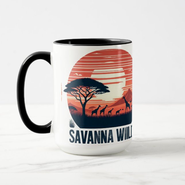 Serene Orange Retro Giraffe Savanna Wilds Mugg (Vänster)