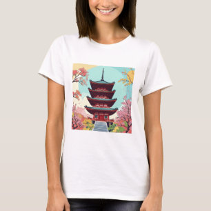 Serene Pagoda Amidst Blossoming Träd - japanska T Shirt