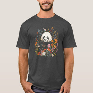 Serene Panda Amidst a Blommigt Wonderland T Shirt