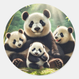 "Serene Panda Family in the Forest Sticker" Runt Klistermärke