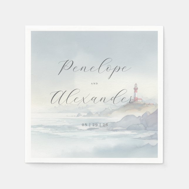 Serene Pastel Coastal Lighthouse Pappersservett (Framsidan)