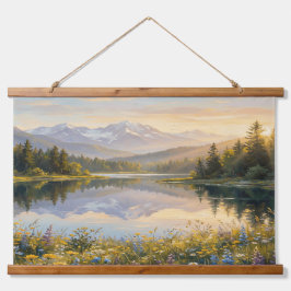 Serene Pastel Landscape Tapestry – Mountains, Lake